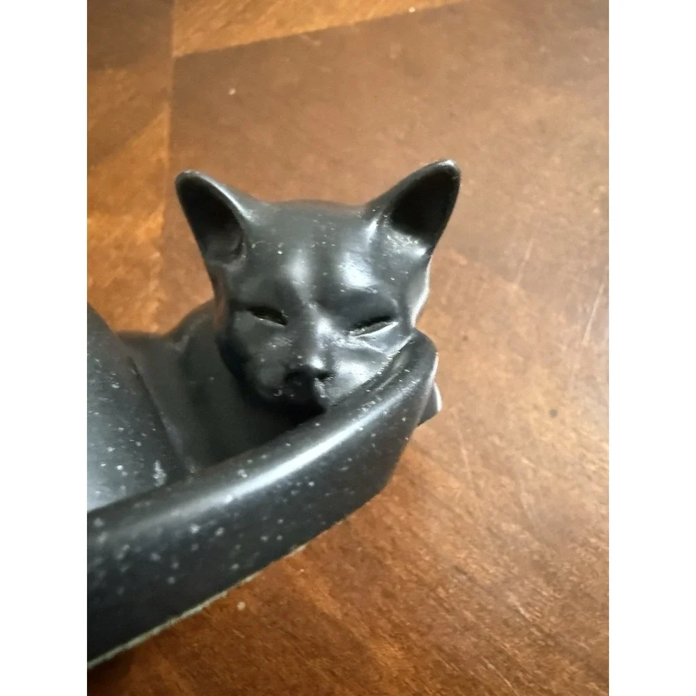 Vtg Capella of‎ Dartington Sleeping Cat Black Resin Figurine Paperweight